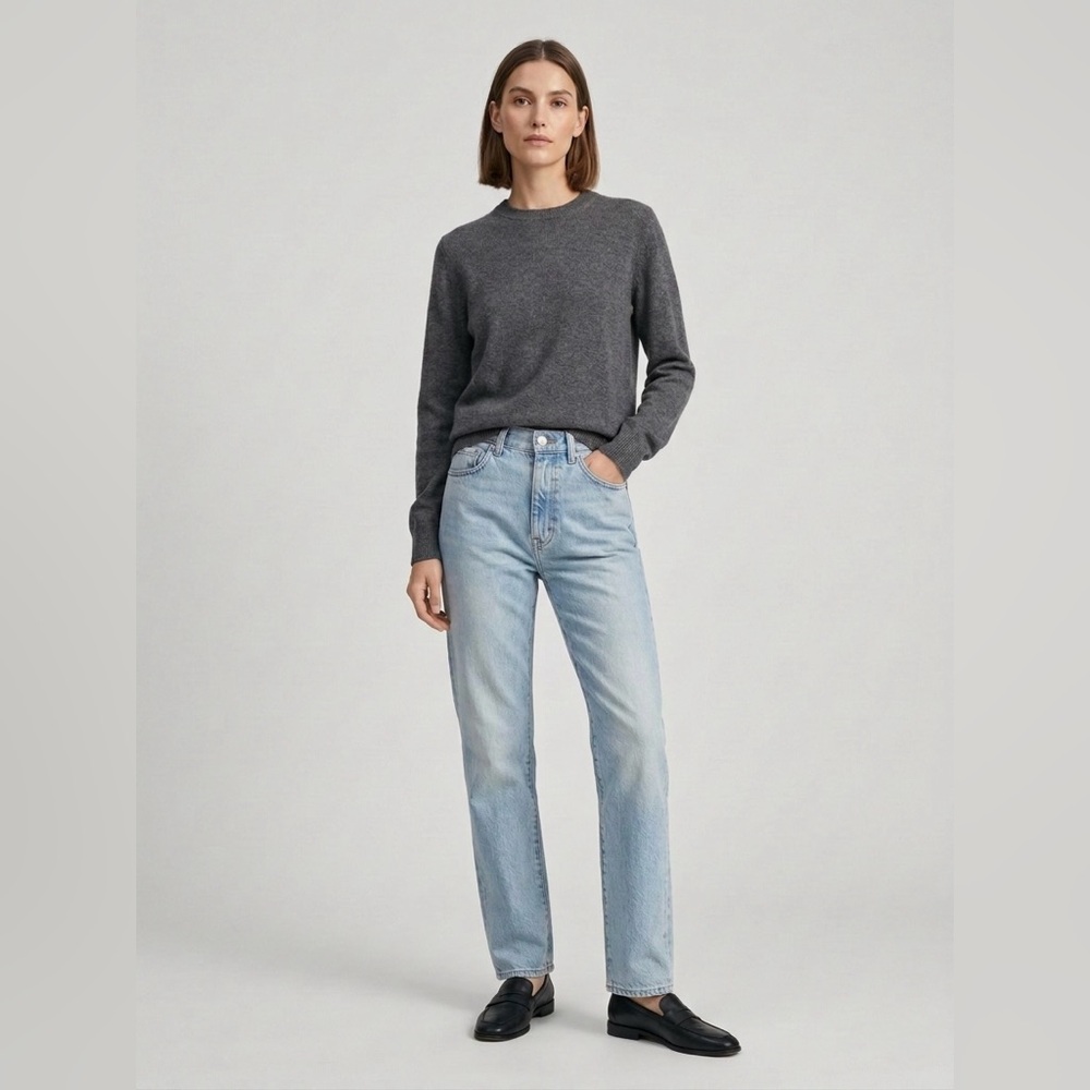 Toteme Women's Light Blue Straight Jeans 100% Cotton High Rise Denim Pockets